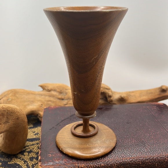 Clay Compton Ring Wooden Goblet w/ Ring & Hand Turned Bonus Goblet from the 60s - Picture 2 of 8